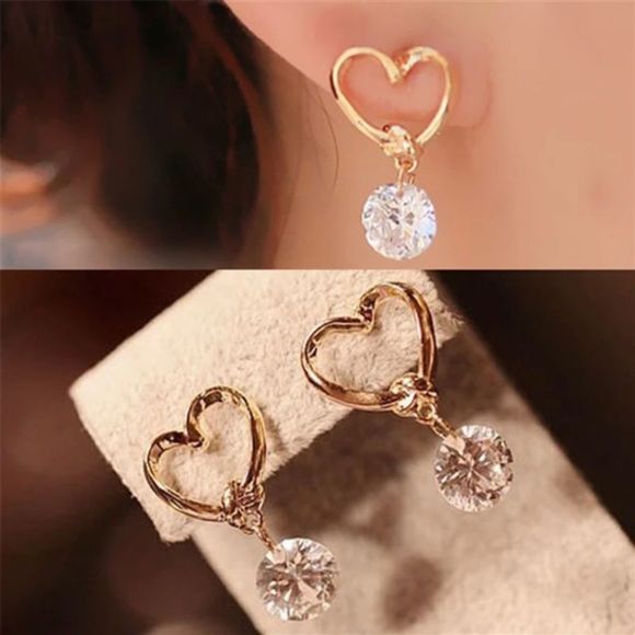 Jewelry - GOLDEN Heart Dangling Crystal Earrings